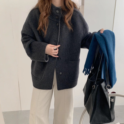 2025冬新款黄色连帽双面羊毛大衣