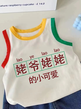 姥爷姥姥的小可爱~背心夏季无袖T恤男女童宝宝纯棉薄款上衣儿童装