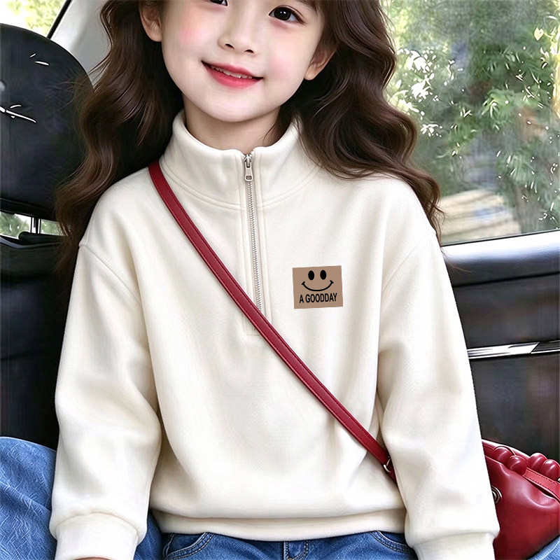 加厚女童打底衫外穿膨体德绒2026潮半拉链保暖秋冬半高领卫衣外套