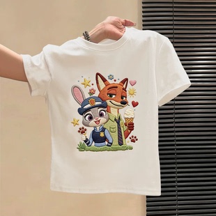 疯狂动物城夏季可爱宝宝新款舒适潮流纯棉短袖T恤男女童时尚短袖