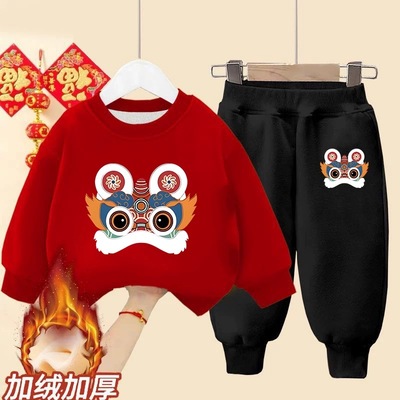 蛇年男童女童红色卫衣套装