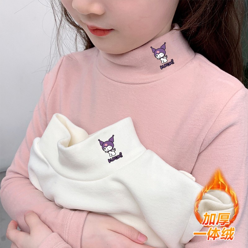 秋冬季女童德绒加绒加厚保暖上衣打底衫儿童洋气半高领一体绒上衣