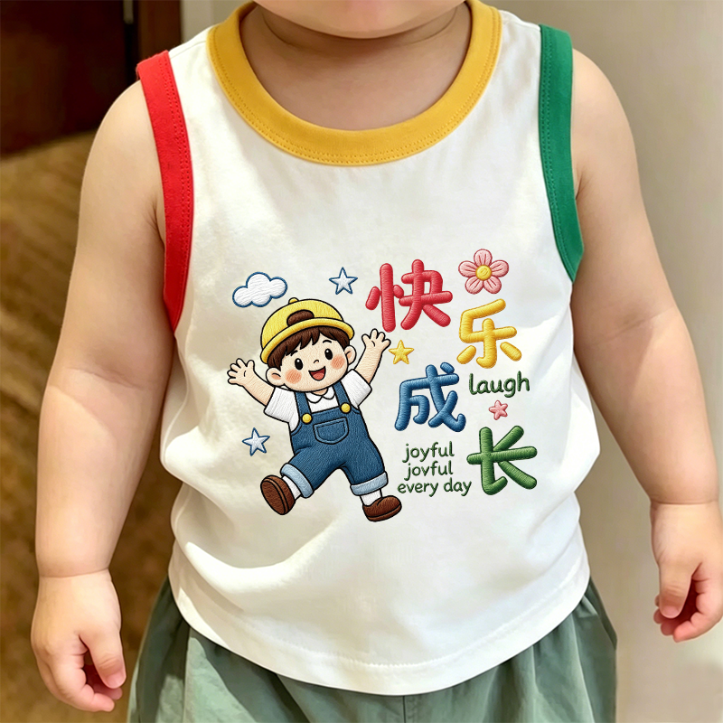 2026新款夏季背心可爱男童女童潮流舒适趣味纯棉无袖圆领T恤短袖