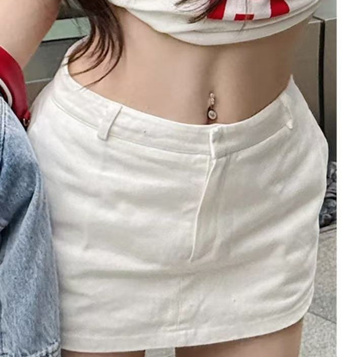 媛媛纯白日记白色半身裙女新款高腰显瘦包臀裙裤a字短裙+背心