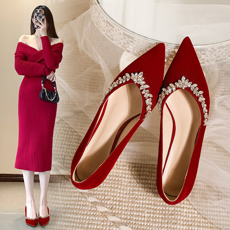 ZHR高跟鞋女2025新款新娘中式婚鞋红色敬酒两穿尖头高跟鞋ins单鞋,女鞋,婚鞋,淘宝优惠券,粉丝福利购,淘宝优惠卷