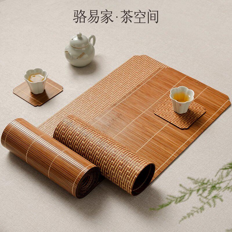 双面竹编茶席禅意茶桌垫布新中式桌旗茶桌长条桌垫茶台垫轻奢高端图片