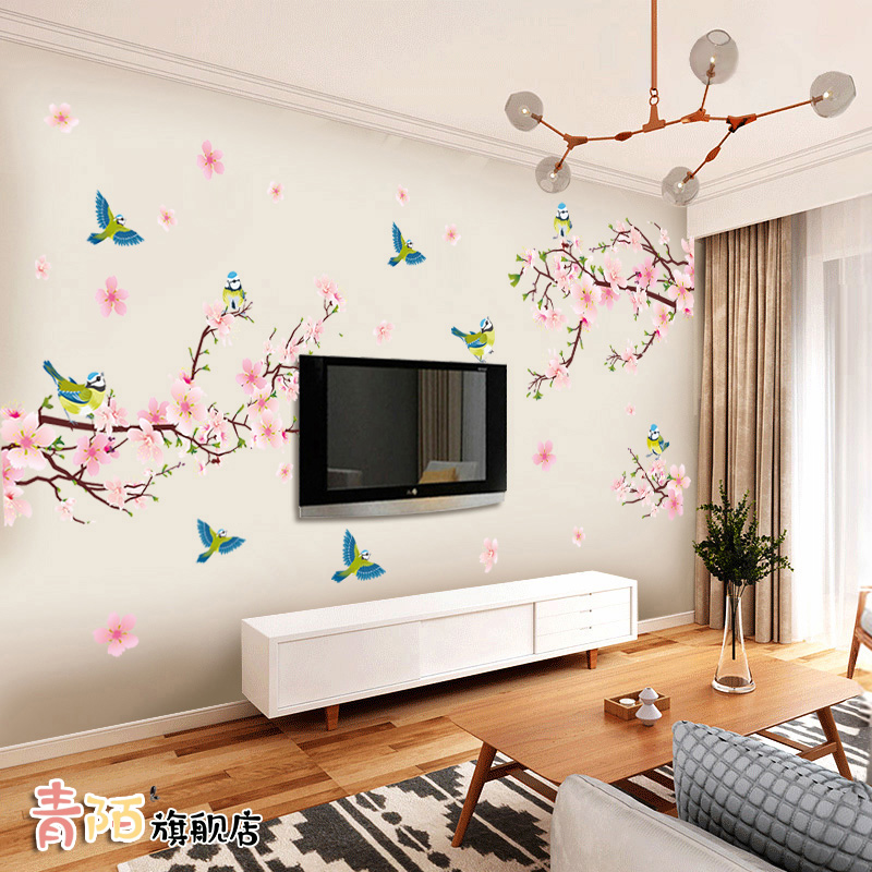 新中式客厅装饰画桃花中国风餐厅卧室沙发背景电视墙壁画墙面贴纸