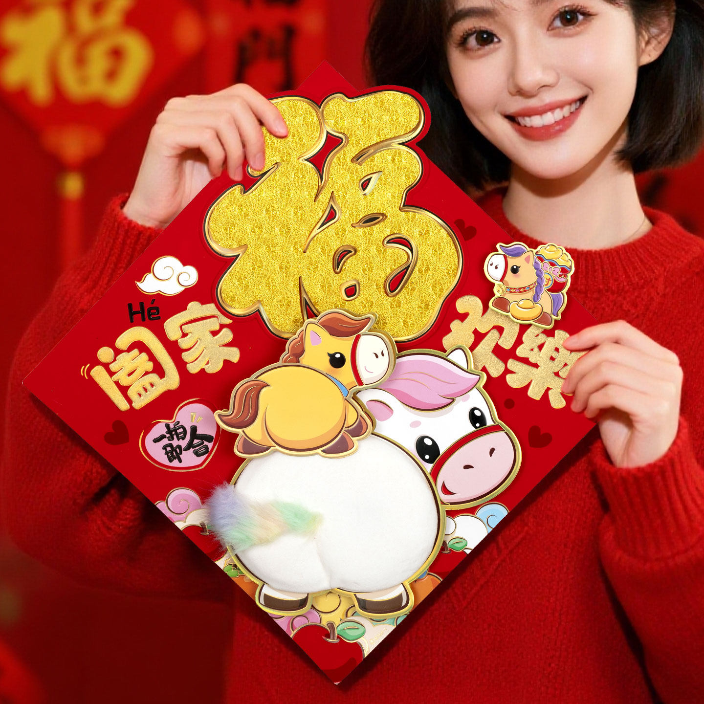 福字门贴2026马年新款背胶新年过年春节大门装饰拍马屁发光福字贴,节庆用品/礼品,喜字/剪纸/贴纸,淘宝优惠券,粉丝福利购,淘宝优惠卷