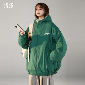 洛浓无性别冬季羊羔毛棉服男女加绒双面穿宽松大码百搭美式青少年