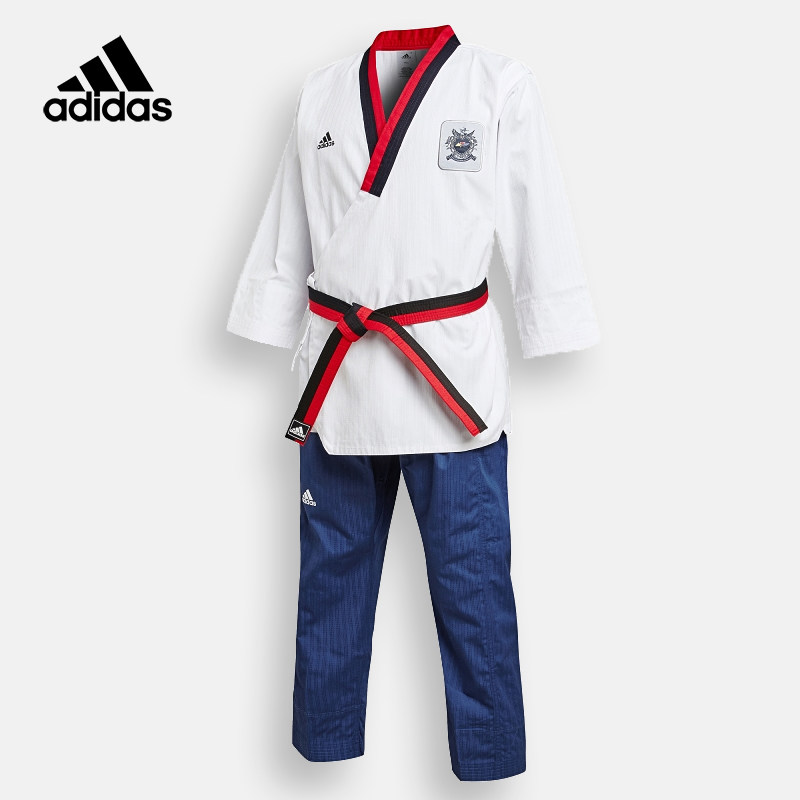 adidas阿迪达斯儿童跆拳道服 红黑领品势服男WTF认证韩版原装进口