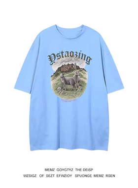 韩版水洗短袖inst恤男女款夏季美式百搭复古潮牌潮流oversize体袖