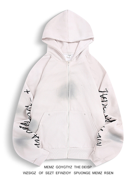 MEMZ废土风刺绣卫衣男女秋冬季新款美式潮牌高街宽松连帽开衫外套