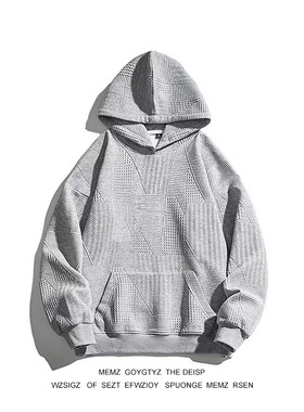 2024新款复古华夫纹理连帽卫衣男潮牌宽松情侣休闲百搭套头衫外套