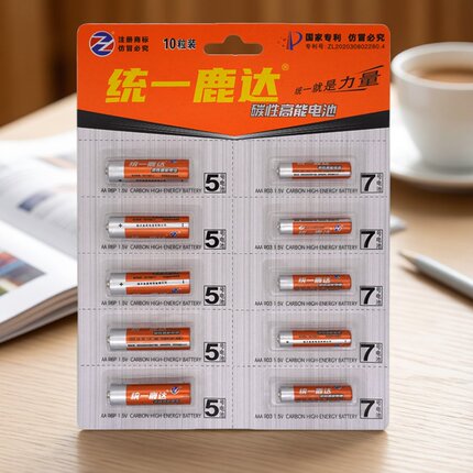 统一鹿达1.5V碳性电池10粒家用混装通用环保型电量充足耐用干电池