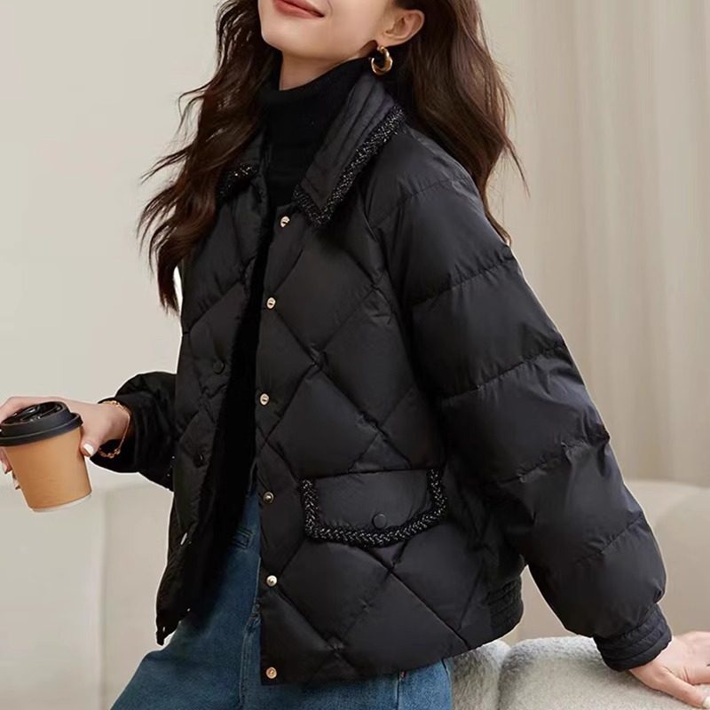 摩兰娜短款羽绒棉衣 女士秋冬加厚棉服 韩版通勤防风外套 米白色