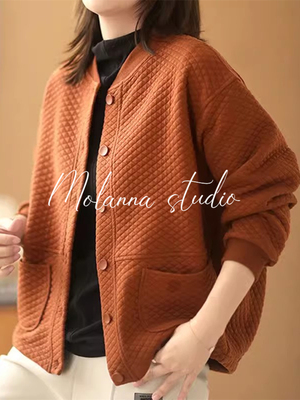 Molanna棒球服短外套女春秋装新款休闲百搭纯色女士夹克棉服上衣