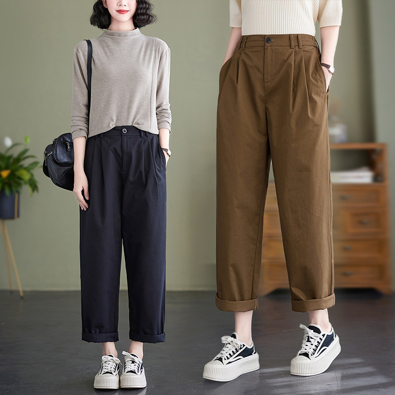 时尚工装休闲裤女春秋新款宽松大码显瘦百搭纯色女士气质直筒长裤