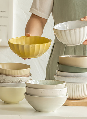 浅白doo面碗陶瓷碗家用英寸瑕疵汤碗大碗餐具大号复古沙拉碗微瑕