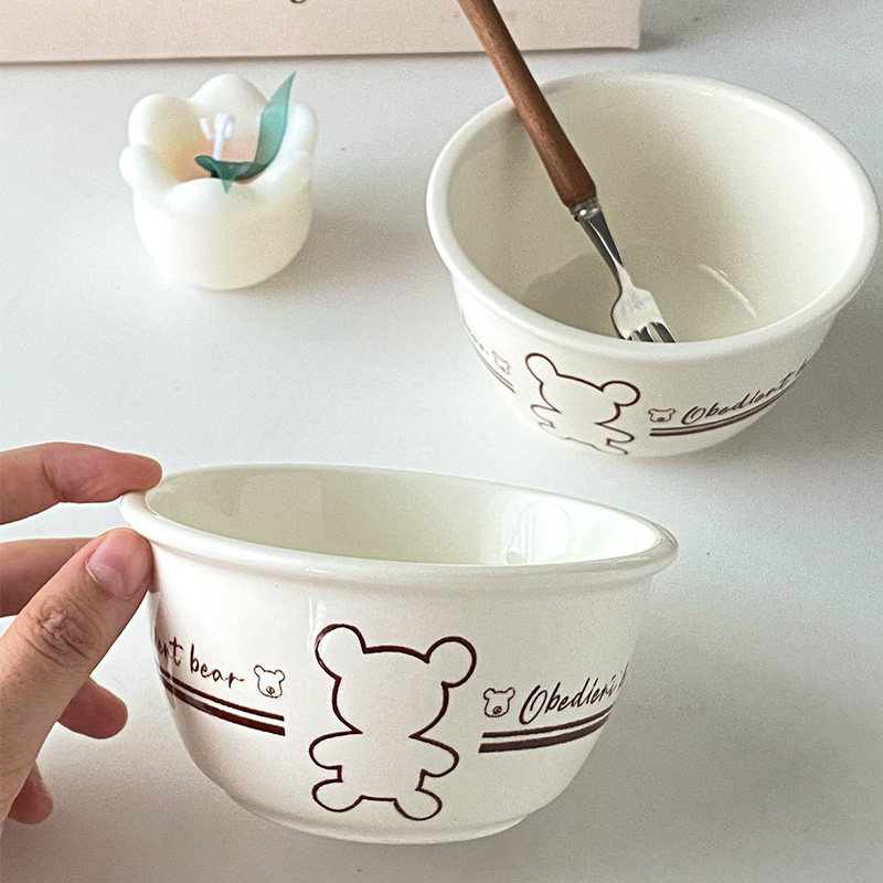 陶瓷ins风手绘图卡通小熊米饭碗