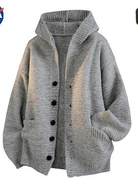 NASA品牌高质量连帽毛衣2025秋季纯色休闲开衫外套男高级感针织衫