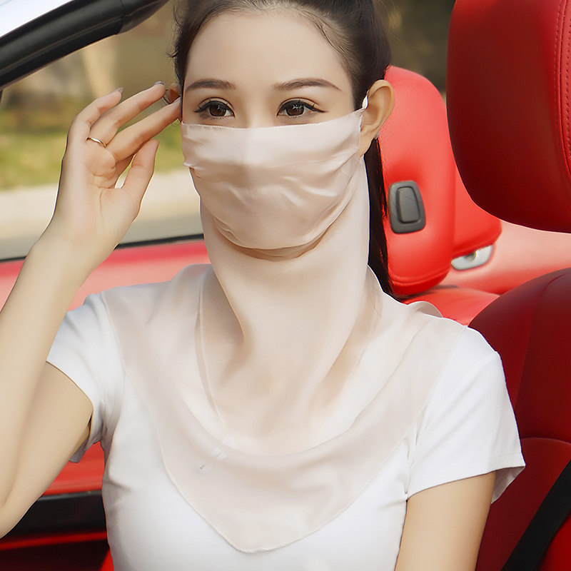 100%桑蚕丝防晒面罩面纱薄款护颈一体夏季真丝口罩遮脸围巾披肩女