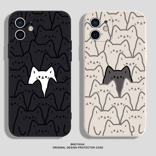 满屏猫猫~原创设计不撞壳的店iPhone15promax苹果13mini手机壳14硅胶12软华为mate60保护套适用p50华为p60