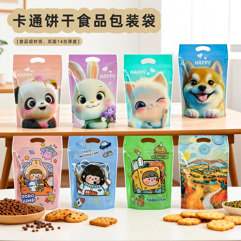 新品新年萌宠造型礼品袋食品级手提拉链包装加厚款坚果干货自立袋