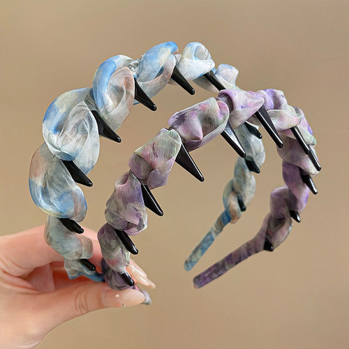 紫色褶皱波浪发箍女2025新款高颅顶显脸小发卡日常外戴压发捆头箍