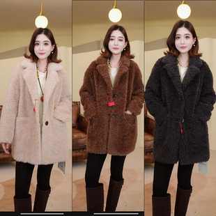 【辰大嗓严选】中长款翻领颗粒羊毛女款外套 259132