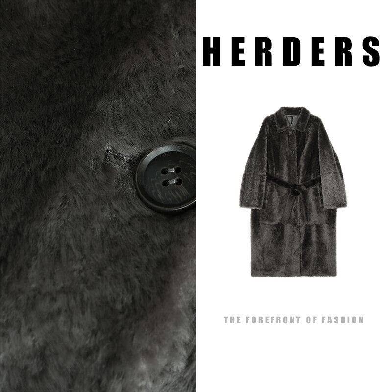 HERDERS 2026冬季'高奢拉贡’长款翻领绵羊皮毛一体皮草40580