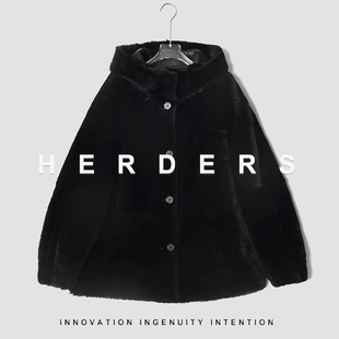 皮毛一体外套 连帽纽扣款 小软羊中长款 40802 邢康莉甄选