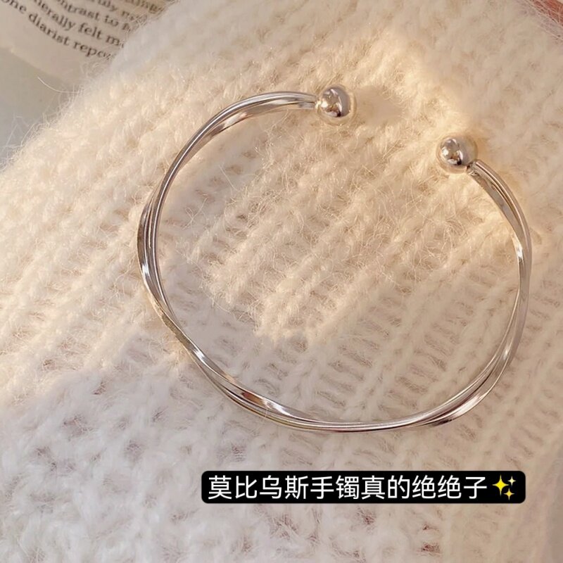 925纯银莫比乌斯环手镯女抑郁手环感闺蜜手镯s小众设计刻字