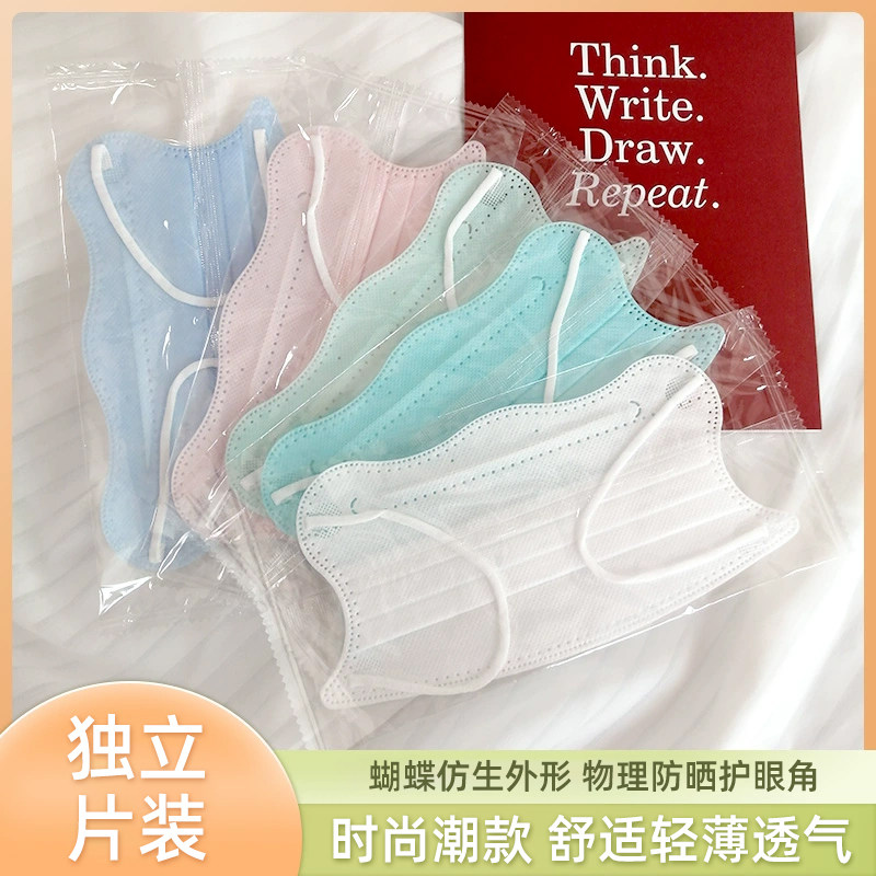 口罩女士高颜值春秋季薄款透气夏季新款V脸护眼角波浪形马卡龙色