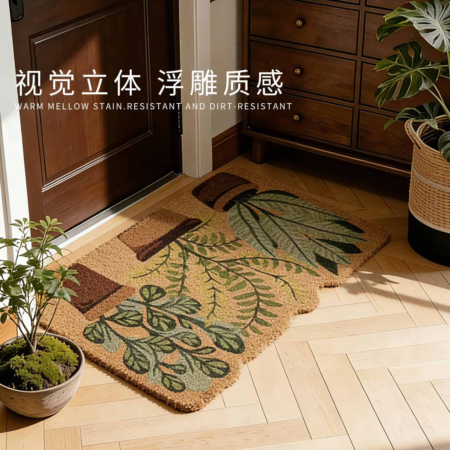 美式仿椰棕入户地垫编织防滑除尘耐脏耐磨地毯居家进门玄关浴室垫