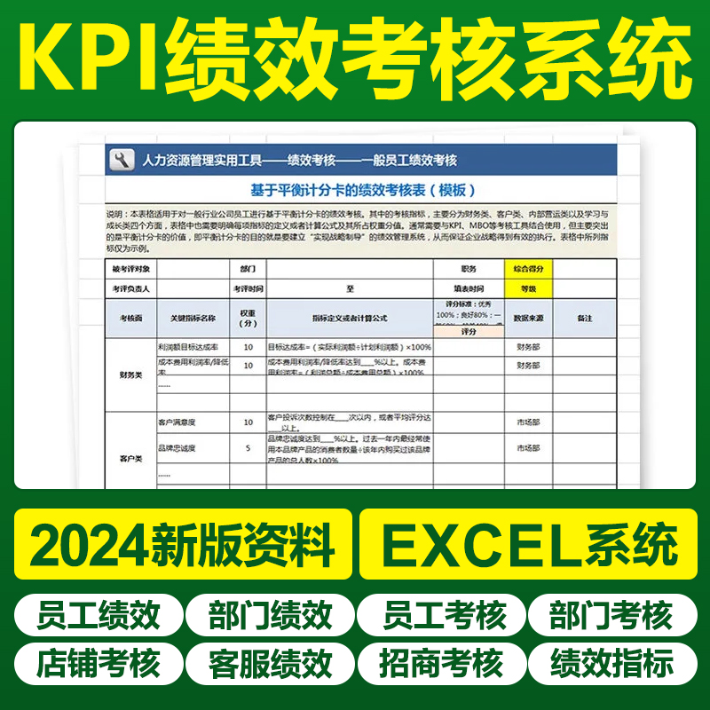 公司员工KPI绩效考核表格 Excel绩效考核模板 月度统计与试用期管
