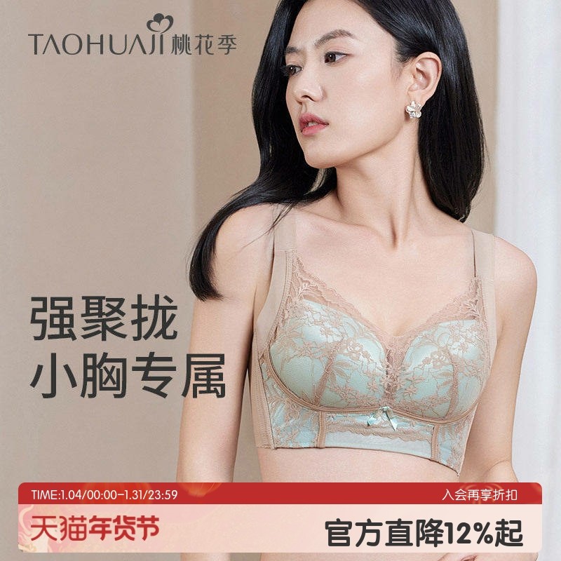 桃花季内衣女小胸聚拢上托调整型显大防下垂收副乳性感无钢圈胸罩