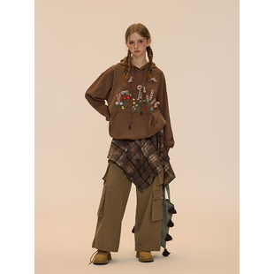 女2024早秋宽松阔腿大口袋直筒九分裤 RUGM 裤 卡其色工装 Pocket