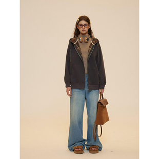 卫衣女2024秋冬慵懒休闲帽衫 RUGM 复古连帽拉链开衫 美式 Charm