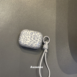 半透灰蓝色豹纹适用于airpodspro1代2代3代4代蓝牙耳机壳保护套