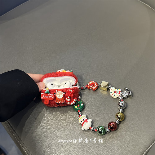 可爱毛绒圣诞老人耳机壳