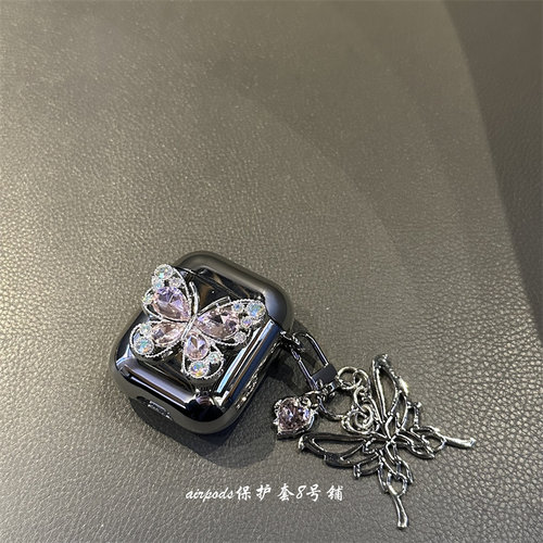 日韩ins银色立体闪粉蝴蝶耳机壳