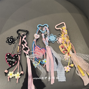 少女心多巴胺英文爱心包包挂链书包挂坠airpods耳机壳挂饰品