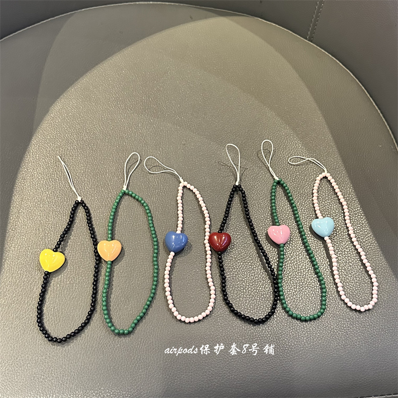 韩系ins彩色爱心串珠手机挂链