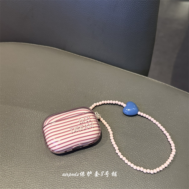 韩系ins小众粉色条纹耳机壳
