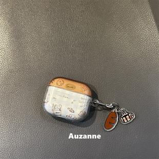 复古可爱线条面包适用于airpods4代蓝牙保护套2代3代pro苹果耳机壳
