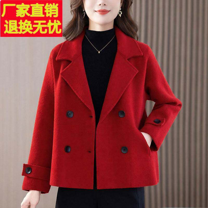 年轻妈妈时尚西装领短款毛呢上衣女小个子洋气宽松减龄秋冬装外套