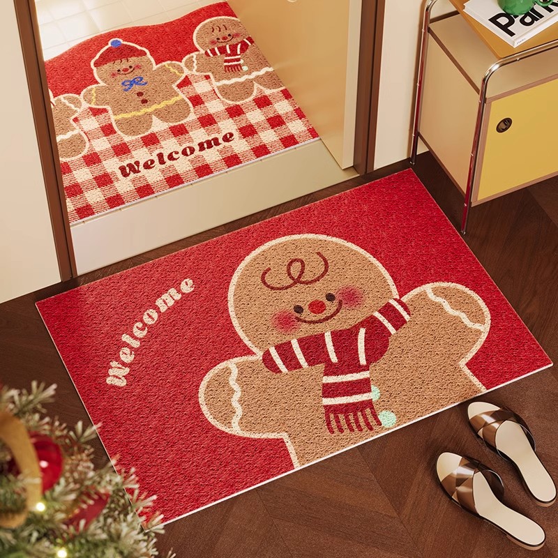 圣诞节入户地垫丝圈耐脏脚垫地毯圣诞装饰氛围感商场场景布置门垫