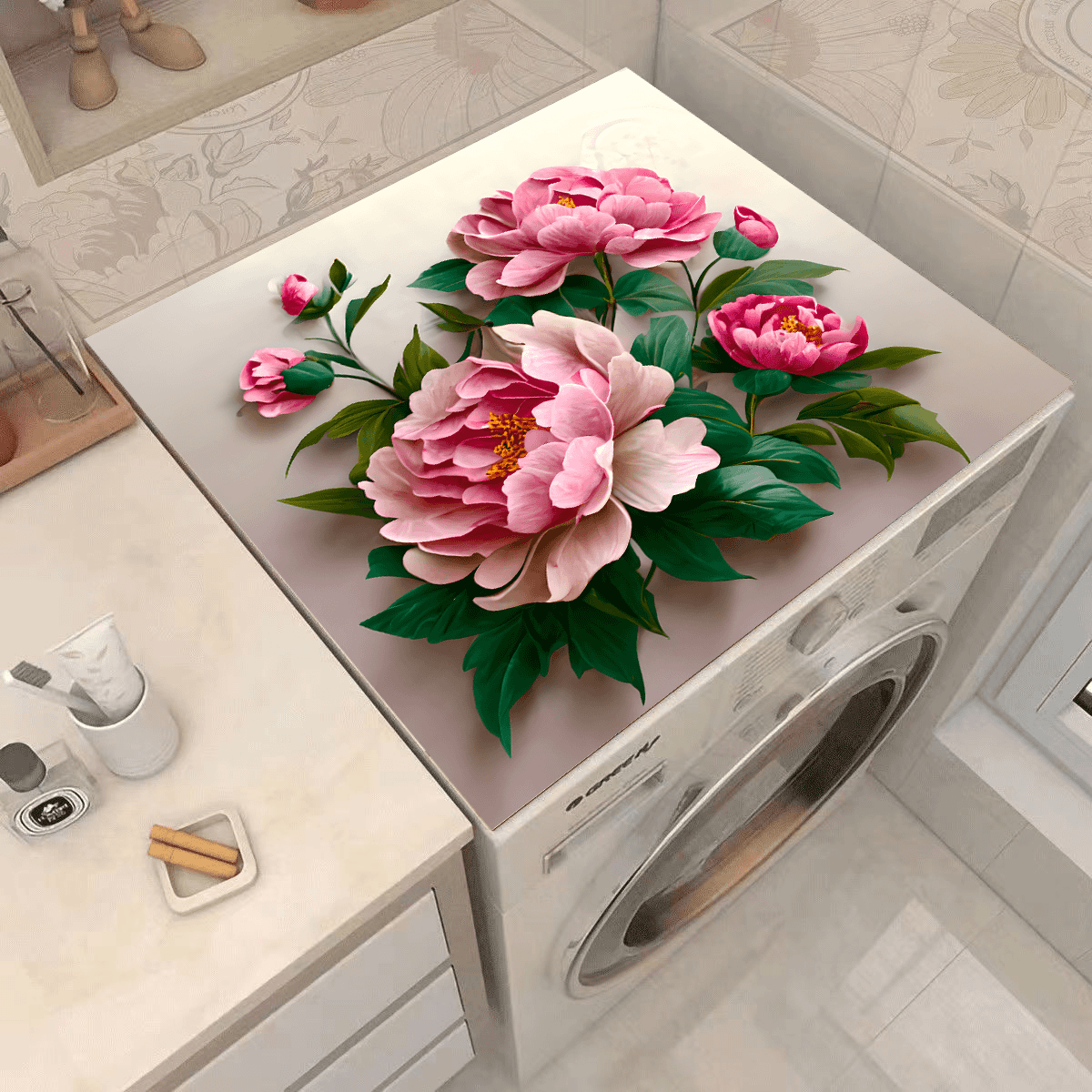 工厂直销丨牡丹滚筒洗衣机防尘盖垫微波炉硅藻泥防晒盖布台面保护