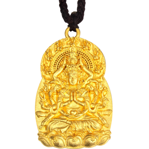 足金999千手观音黄金吊坠生肖鼠本命佛男款实心项链挂坠属鼠