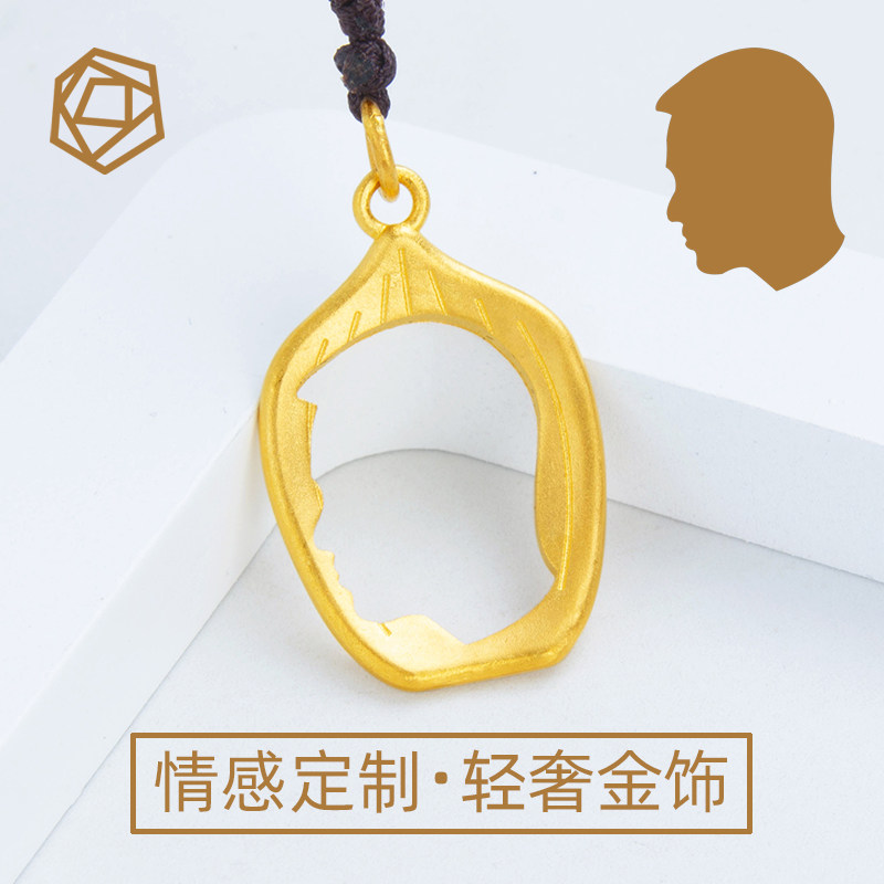 999足金黄金定制 实心镂空头像古法吊坠人像照片剪影项链挂坠
